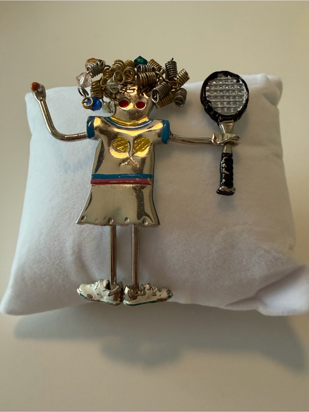 Barrette by Ganz “Their Brats” silver tone tennis player brooch articulated legs